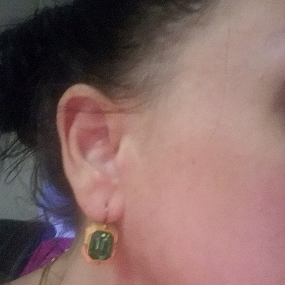 Vintage Faux Gold and Emerald Earrings - Picture 6 of 6